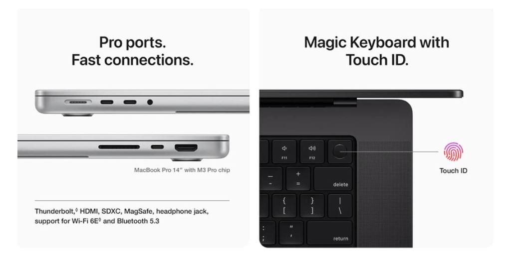 Macbook Pro M3 ports and keyboard